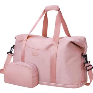 Expandable Travel Duffle Bags Weekender Overnight Bags for Women Men Hospital Bag for Women Labor Delivery with Toiletry Bag Waterproof (Pink)