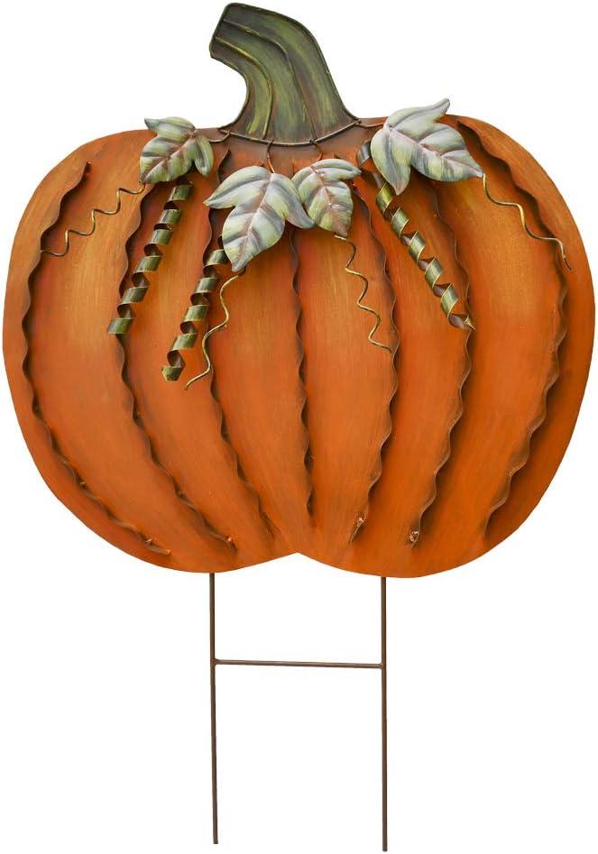 Fall Outdoor Decor Metal Pumpkin Garden Stakes Autumn Decorative Yard Sign, 26" H