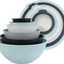 COOK WITH COLOR Mixing Bowls with Lids - 12 Piece Plastic Nesting Bowls Set includes 6 Prep Bowls and 6 Lids, Non Slip Bottom and Diamond Design - Microwave Safe (Mint)