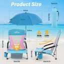 Homcosan Portable Low Folding Beach Chair with Detachable Umbrella - Lightweight Camping Chair for Adults with Cup Holder & Storage Pocket, Carry Bag Included (Blue & Pink), 1 Pack