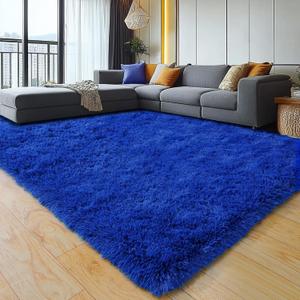 5x7 Area Rugs for Living Room, Blue Fluffy Shag Rug for Bedroom, Nursery and Indoor Floor, Soft and Comfy, Fuzzy Carpet for Kids, Girls, Boys Room Dorm Home Decor Aesthetic, Upgrade Non Slip