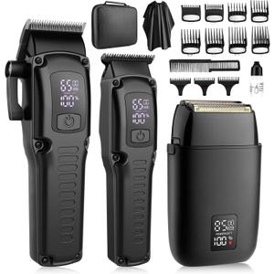 QREEYX Professional Hair Clipper for Men, 3 in 1 Hair Clipper Beard Trimmer and Electric Foil Shaver Set with LED Display, Cordless Grooming Kit for Home, Travel, Barber, Ideal Gift for Him
