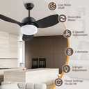 ROMASS Ceiling Fan with Lights Remote, LED Black Ceiling Fans 38" with Quiet DC Reversible Motor 6-Speeds Dimmable Light Ceiling Fan Indoor/Outdoor for Bedroom, Kitchen, Dining Room, Patio