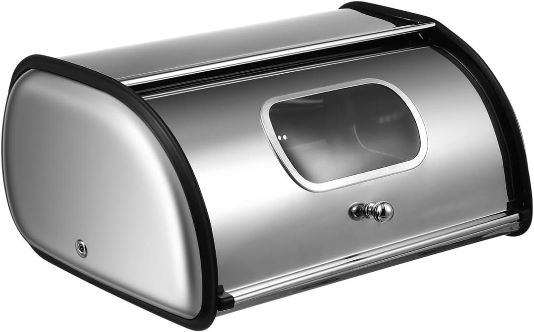 PRETYZOOM Stainless Steel Bread Storage Box Large Capacity Roll Top Bread Container for Kitchen Counter Organization 13 X 9 X 6 Inch
