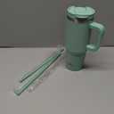 30 oz Tumbler with Handle and 2 Straws,2 in 1 Lid Insulated Water Bottle Stainless Steel Travel Coffee Mug,Retro Green