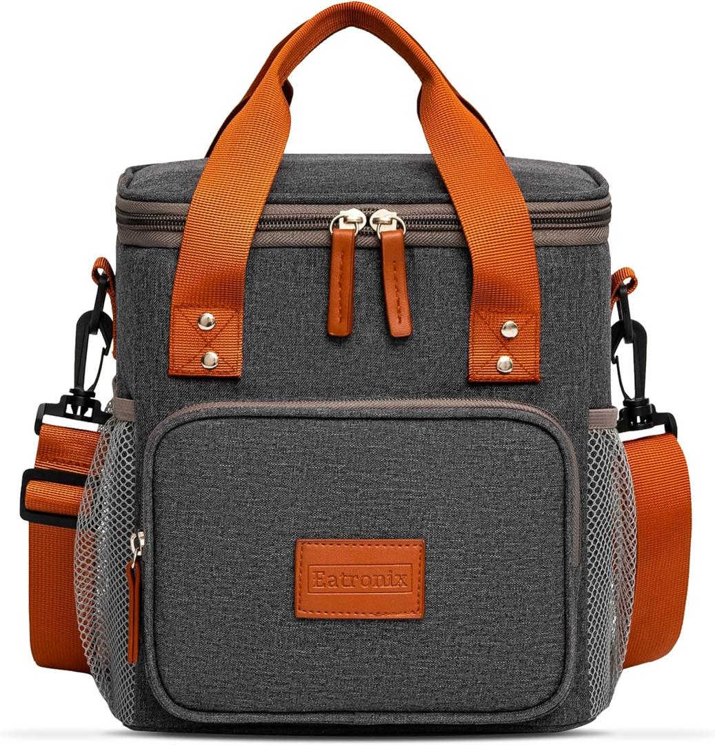 Lunch Box Insulated Lunch Bag for Men, Women  Waterproof Reusable Cooler Bag with Adjustable Shoulder Strap for Men Women Kids  Ideal for Office Work School Picnic (Grey) (Gray)