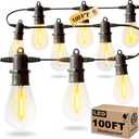 100FT LED Outdoor String Lights with 30 Edison Shatterproof IP65 Waterproof Bulbs, 2700K Dimmable Commercial Grade Patio Lights, Heavy Duty Outside Hanging Light for Garden Porch Deck Decor
