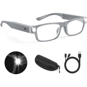 200% Magnifying Glasses with Light,USB Rechargeable LED Lighted Magnifying Eyewear,Hands Free Head Magnifier Eyeglasses for Close Work,Hobbies,Reading,Craft,Jewellery,Sewing (Gray)