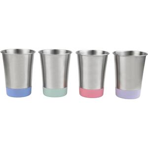 Elk and Friends Stainless Steel Kids + Toddler Drinking Cups | 12oz Tumblers with Colored Base | Durable + Stackable | Travel, Camping + Outdoors | Dishwasher Safe | 4 Pack