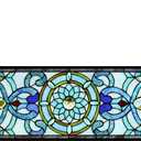 Yogoart Extra Large Horizontal Blue Victorian Stained Glass Window Panels Hanging Transom Window Panels (30" X 10")