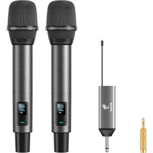 TONOR Wireless Microphones, UHF Rechargeable Cordless Karaoke Mics, 2x20 Channel Dynamic Microfonos Inalambricos Professional for Singing Church Wedding with Adjustable Volume, Quick Mute, 262ft TW520