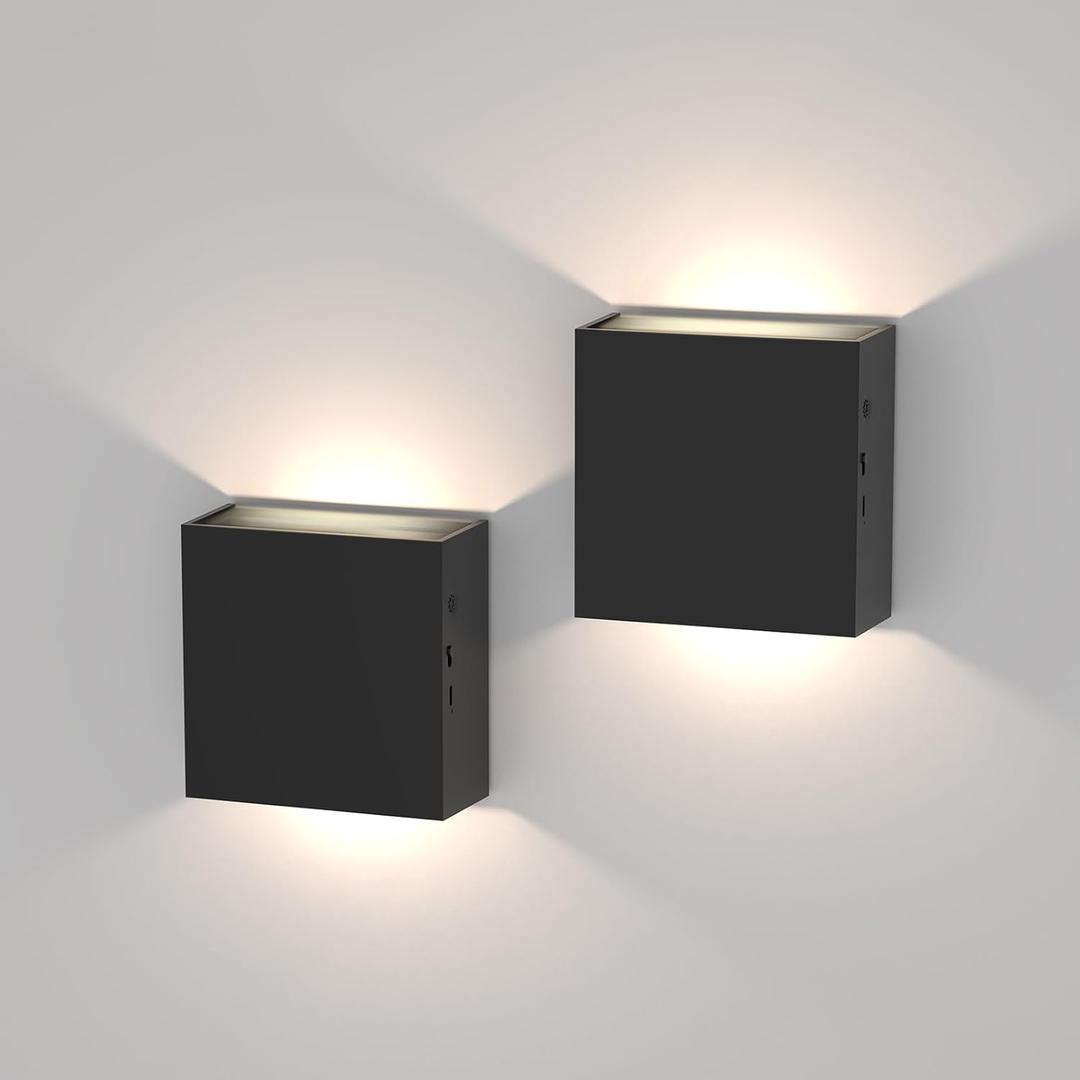 Wall Sconces Set of Two - Wireless Wall Light, Rechargeable Wall Sconce Battery Operated with Adjustable Color Temperature 3000K-7000K Wall Lights for Bedroom, Indoor Sconces Wall Decor Set of 2 (Black)