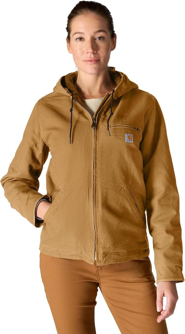 Carhartt Women's Loose Fit Washed Duck Sherpa Lined Jacket (Medium, Brown)