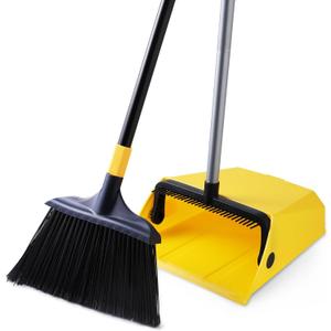 Yocada Commercial Broom and Dustpan Set with Comb Commercial Outdoor Indoor for Courtyard Garage Lobby Mall Market Floor Home Kitchen Room Office Pet Hair Rubbish (Size One)