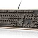 GLENCREAG RK104 Retro Mechanical Keyboard, Wired Full-Size 104 Keys with Typewriter Round Keycaps, Wooden Grain, N-Key Rollover, Green Linear Switches, Ideal for Retro Lovers