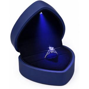 Luxury LED Lighted Ring Box - Heart Shaped Elegant Blue Ring Case for Wedding Rings, Perfect for Engagement, Proposal, Anniversary, Ceremony, and Gift Giving
