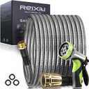 100FT Metal Garden Hose - Stainless Steel, Heavy Duty, Flexible & Lightweight, Never Kink and Tangle, with 10-Function Nozzle, Pressure Resistant for Outdoor Use (Yellow)