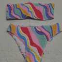 ZAFUL Women Strapless High Cut Bandeau Bikini Lace Up 2 Pieces Swimwear, Pink, S