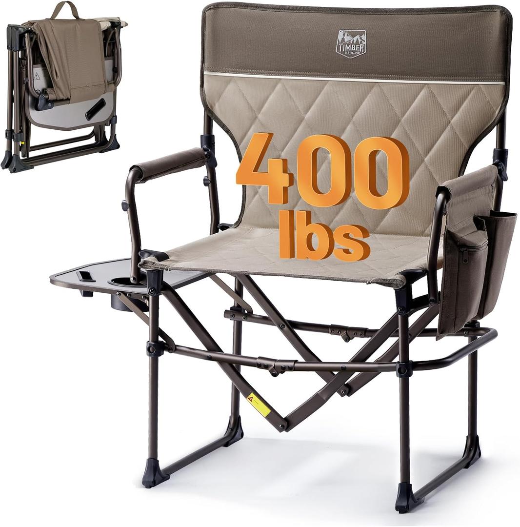 TIMBER RIDGE 400lbs Heavy Duty Camping Chair Portable Directors Chair
Folding Camp Chair with Side Table & Pocket Compact Size for Outdoor, Lawn, Sports and Fishing, Tan