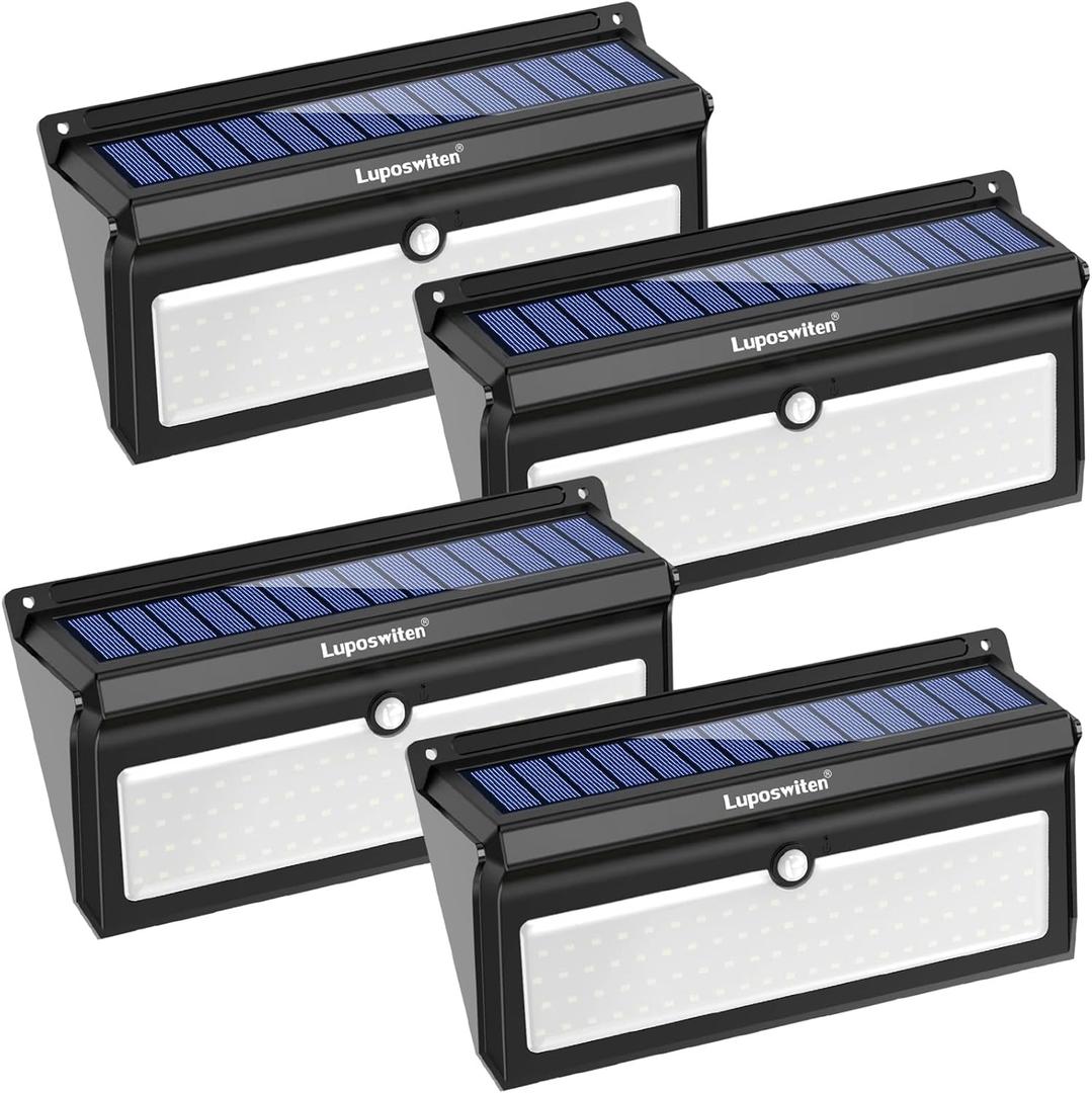 Luposwiten Solar Lights Outdoor Waterproof 100 LED Solar Powered Outdoor Lights, Motion Sensor Outdoor Lights for Front Door, Yard, Garage, Garden, Patio, Deck (4 Pack)
