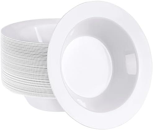 SETUP [12 oz. - 50 Piece White Plastic Bowls, Disposable Plastic Soup Bowls - Premium Heavy-Duty Dessert Bowls for Wedding, Party and All Occasions