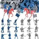 LovesTown 82PCS Civil War Solider Toys, 40 Blue and 40 Gray Uniform Action Figures Plastic Toy Soldier with Rideable Horses for Kids Birthday History Class