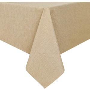Romanstile 100% Waterproof PVC Tablecloth, Rectangle Oil Spill Proof Stain Resistant Vinyl Table Cloth, Wipe Clean Plastic Table Covers for Kitchen/Dining/Parties - 54 x 108 Inch, Khaki (54*108 Inch)