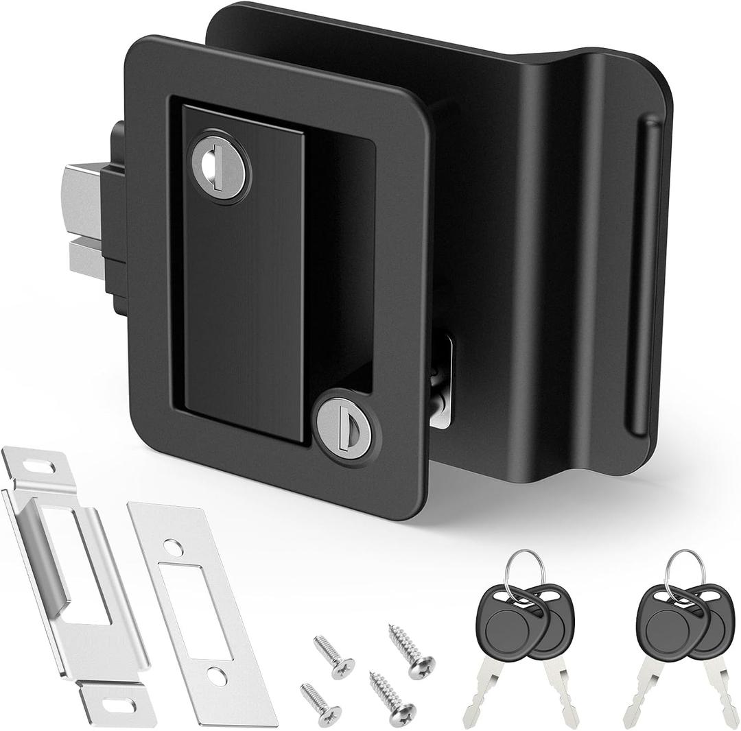 Kohree RV Door Lock Replacement Zinc Alloy Camper Door Lock, RV Door Locks with Paddle Deadbolt Plastic for Trailer Cargo Camper Horse, 4 Keys Black (1 Pack)