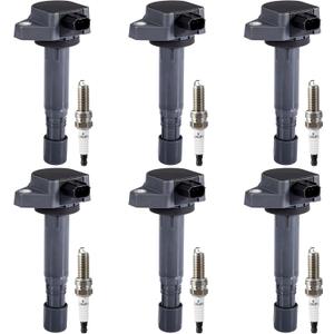 Pindex 6 Pack UF624 UF603 Ignition Coils and Spark Plugs Coil Packs Kit Compatible with Honda Acura 2008-2017 Accord Odyssey Pilot Ridgeline RDX RL TL MDX ZDX 3.5L 3.7L