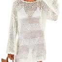ANRABESS Women Swimsuit Crochet Swim Cover Up 2025 Summer Bathing Suit Swimwear Mesh Knit Beach Dress Vacation Outfits Cream White Medium