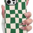 SOKAD Magnetic Checkered Phone Case for iPhone 14 Pro, Cute Grids Plaid Checkerboard Pattern Compatible with Magsafe Matte Protective Case Cover with Screen Protector for Girls Women, Green