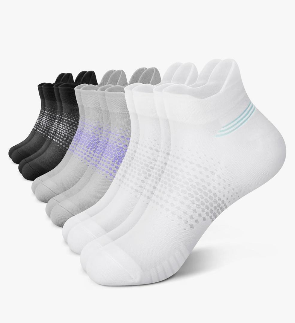 PAPLUS Ankle Compression Socks for Women 6 Pairs, Running Socks with Heel Tab, Cushioned Low Cut Athletic Socks S-M, Black/White/Gray 