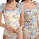 SKAYS Reversible Floral One Piece Swimsuit Women Bathing Suit Vintage Cute with Adjustable Straps Swimwear Size S