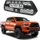 Front Grill Compatible with 2016-2023 Toyota Tacoma SR / SR5 / TRD Matte Black Replacement Front Bumper Grill ABS Bumper Grille Assembly with Amber LED Lights & Letters