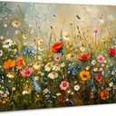 Colorful Floral Wall Art Farmhouse Botanical Wall Decor Nature Daisy Poppy Wildflower Picture for Living Room Rustic Meadow Flower Bouquet Prints Watercolor Artwork Bedroom Bathroom Decoration 20x40"