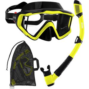 Aegend Snorkeling Gear for Adults, Snorkel Mask with Top Dry Valve - Panoramic View Anti-Leak and Anti-Fog with Mesh Bag for Snorkeling, Scuba Diving, Freediving & Swimming