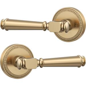 Amerdeco 2 Pack Champagne Bronze Dummy Door Handles, Decorative Non-Turning Door Lever with Door Knobs for Closet, French Double Doors, Pantries & Interior Push/Pull Doors.AM0034