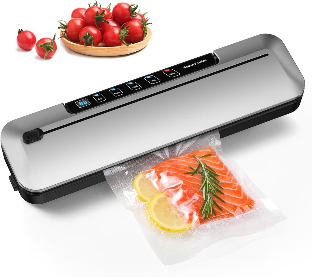 75Kpa Vacuum Sealer for Food, Precision Suction Power 6-in-1 Food Sealer with Digital Timer, Dry & Moist Food Modes, Compact Design with Built-in Cutter & 10 Vacuum Bags
