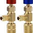 2Pcs Refrigerant Charging Valve Set, 1/4" & 5/16" Safety Adapter Flow Control Ball Valve, Brass Low Loss HVAC Fittings for R12 R22 R410 Air Conditioner Manifold Maintenance Tools