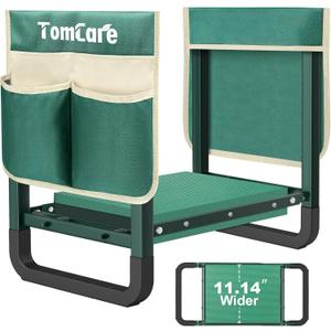 TomCare Garden Kneeler and Seat 11.14” Wider Larger Soft Kneeling Pad Garden Bench with 2 Large Tools Pouches Heavy Duty Foldable Garden Stool Gardening Gifts for Women Men Gardeners Seniors, Green