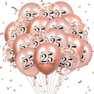 RUMIA Rose Gold 18 Pcs 'Happy 25th Birthday' Balloons, Confetti Balloons, 25th Anniversary Birthday Party Decorations for Girls, Boys, Decor Supplies, 12 inch