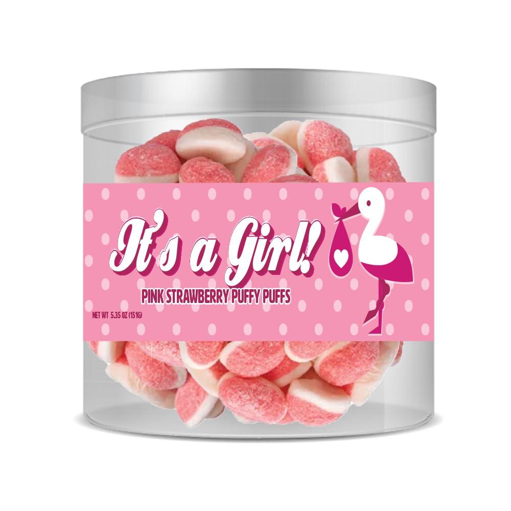 Amusemints New Baby Strawberry Puffs - It's a Girl (5.35 oz) | Perfect for Baby Showers & Celebrations |