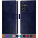 SUANPOT for Samsung Galaxy S24 FE Wallet case with RFID Blocking Credit Card Holder,Flip Book PU Leather Protective Cover Women Men for Samsung S24 FE Phone case Blue
