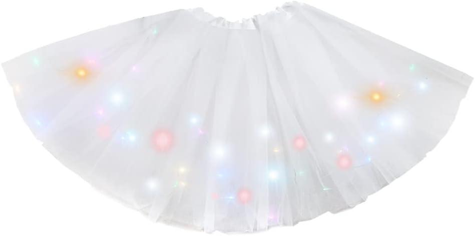 Girl Tutu Skirt, Light Up LED Ballet Tutu Skirt 2-8 Years Fluffy Ballet Dress Up Costume for Kids Party (One Size, White)