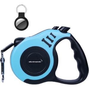 Retractable Dog Leash + Holder for Apple Airtag, 16 Feet Long Suitable for Small Medium Dogs up to 33lbs, Lake Blue