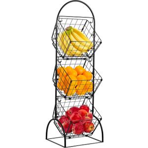 Sorbus 3-Tier Wire Market Basket Storage for Fruit, Vegetables, Toiletries, Household Items, Stylish Tiered Serving Stand for Kitchen, Bathroom Organization, Black