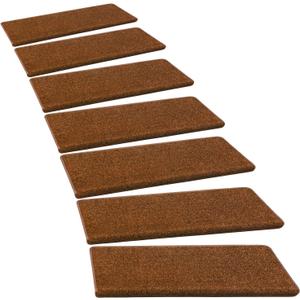 PURE ERA Bullnose Carpet Stair Treads Set Tape Free Non-Slip Indoor Stair Protectors Pet Friendly Rugs Covers Soft Skid Resistant Washable Reusable 9.5" x 30"(14 Pieces,Brown)