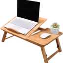 Bamboo Laptop Desk, Adjustable Portable Bamboo Laptop Table with Drawer, Folding Breakfast Tray Padded Lap Work Tray for Working Writing Drawing Surfing Reading Eating