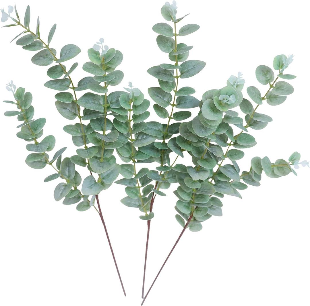 Green Fake Eucalyptus Faux Greenery Stems Silk Plants 32" Tall Leaves Olive Branches for Vases Home Decor Floral Arrangements Indoor Wedding Flowers (B:3pcs 31" Tall Grey Green Eucalyptus)