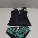 Queenstyle Girls Tankini Swimsuit V Neck Crochet Edge Bathing Suit Cross Back Straps Two Piece Swimwear for 11-12 Years